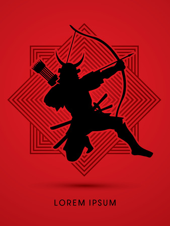 Samurai Warrior with bow, designed on line square background graphic vector.のイラスト素材