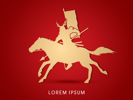 Samurai Warrior with Spear, Riding horse, graphic vector.のイラスト素材