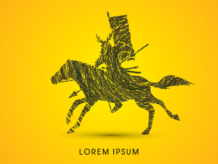 Samurai Warrior with Spear, Riding horse, designed using grunge brush graphic vector.のイラスト素材