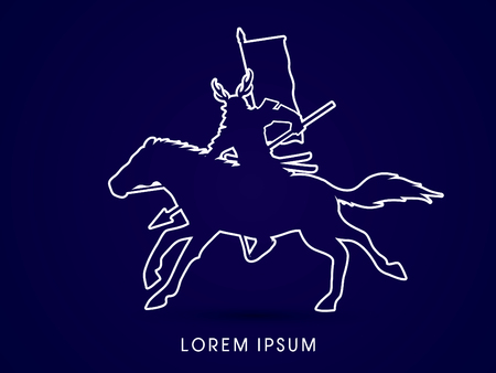 Samurai Warrior with Spear, Riding horse, designed using outline graphic vector.のイラスト素材