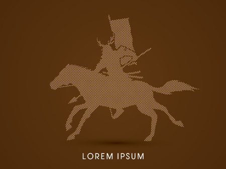 Samurai Warrior with Spear, Riding horse, designed using dots graphic vector.のイラスト素材