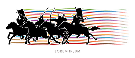 Samurai Warriors Riding Horses, designed on line movement background graphic vector.のイラスト素材