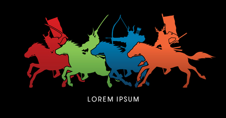 Samurai Warriors Riding Horses, designed using colorful graphic vector.のイラスト素材