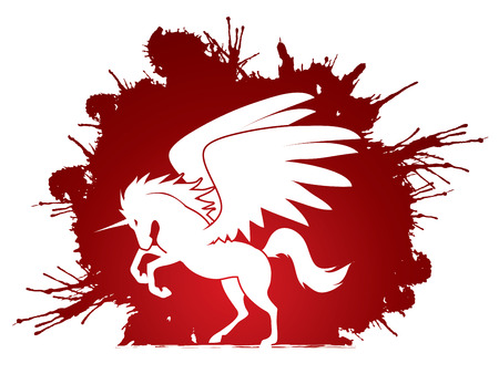 Fly Unicorn silhouette designed on grunge blood graphic vector.のイラスト素材
