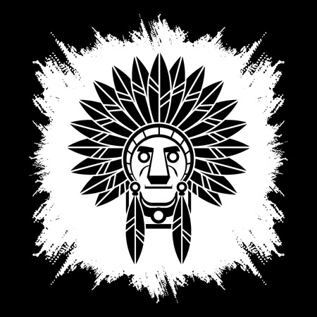 Native American Indian chief , Head designed on grunge frame background graphic.のイラスト素材
