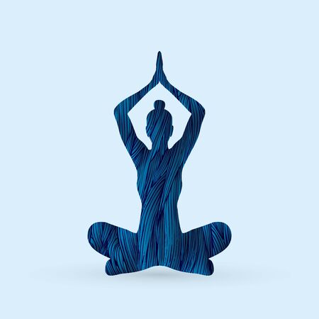 Yoga Sitting pose designed using blue grunge brush graphic vector.のイラスト素材