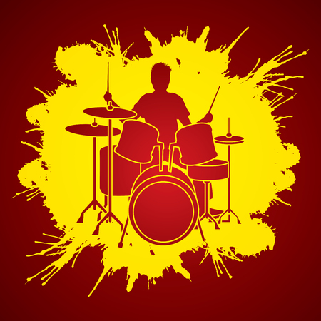 Drum player designed on splash brush background graphic vector.のイラスト素材