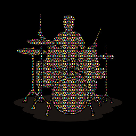Drum player designed using colorful mosaic pattern graphic vector.のイラスト素材