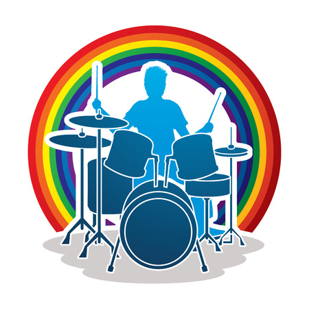 Drum player designed on line rainbows background graphic vector.のイラスト素材