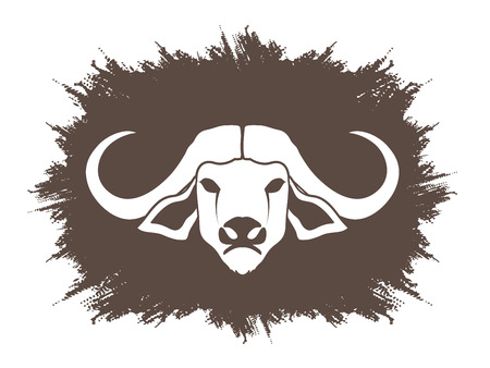Buffalo head designed on grunge frame background graphic vector.のイラスト素材
