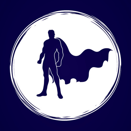 Superhero Man standing on grunge cycle background graphic vector.のイラスト素材