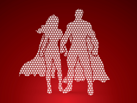 Superhero Man and Woman standing designed using geometric pattern graphic vector.のイラスト素材