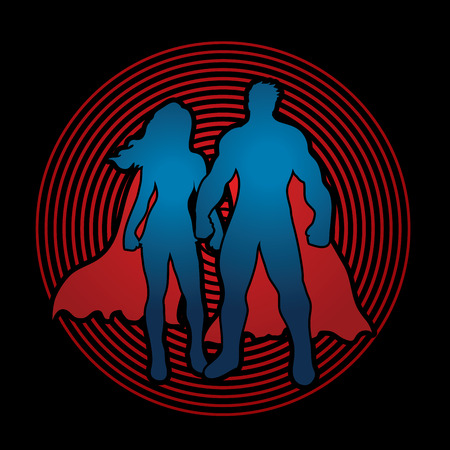 Superhero Man and Woman standing on light background graphic vector.のイラスト素材