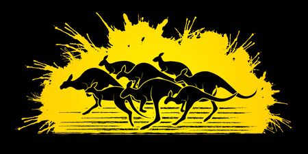 Group of Kangaroo jumping designed on grunge splatter background graphic vector.のイラスト素材