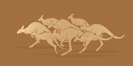 Group of Kangaroo jumping designed using line brush graphic vector.のイラスト素材