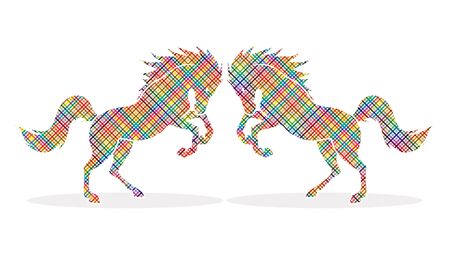 Twin horses designed using colorful pixels graphic vector.のイラスト素材