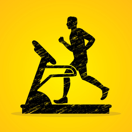 Man running on a treadmill designed using grunge brush graphic vectorのイラスト素材