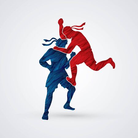 Muay Thai, Thai Boxing,  action designed using grunge brush graphic vectorのイラスト素材