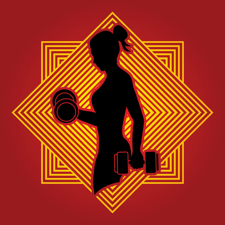 Woman exercises with dumbbell designed on line square background graphic vectorのイラスト素材