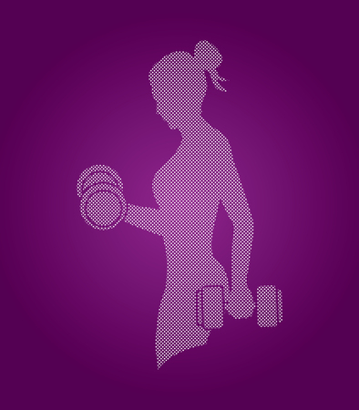 Woman exercises with dumbbell designed using dots pixels graphic vectorのイラスト素材