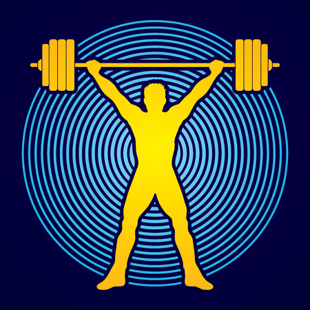 Weight Lifting silhouette, designed on circle light background graphic vector.のイラスト素材