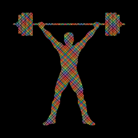 Weight Lifting silhouette, designed using colorful pixels graphic vector.のイラスト素材