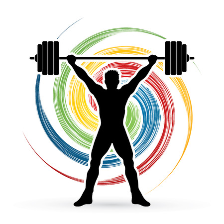 Weight Lifting silhouette, designed on spin wheel background graphic vector.のイラスト素材