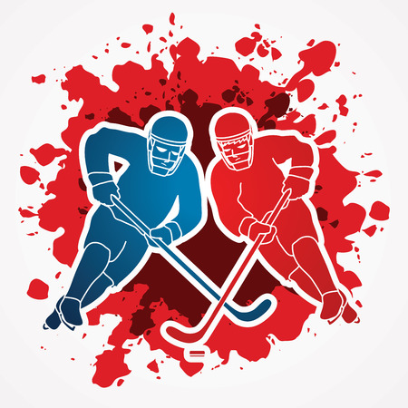 Hockey player action designed on splash blood background graphic vectorのイラスト素材
