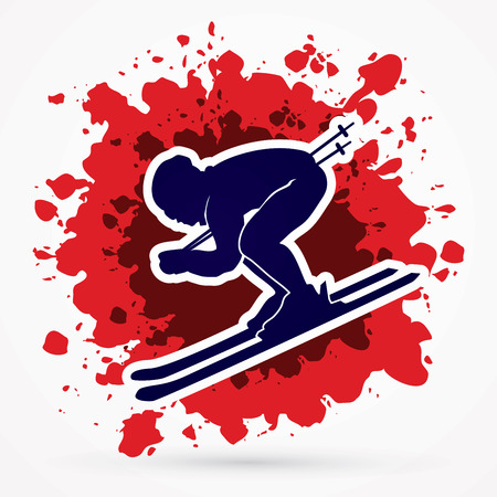 Skier designed on splash blood background graphic vector.のイラスト素材