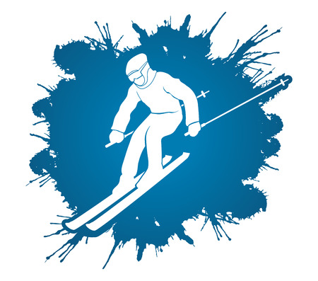 Skier action designed on splash ink background graphic vector.のイラスト素材