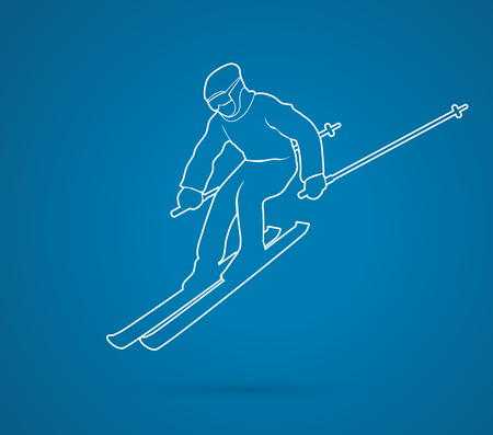Skier action designed using outline graphic vector.のイラスト素材