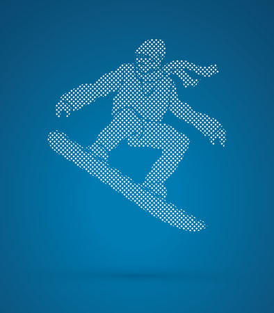 Snowboarder jumping designed using dots pixels graphic vector.のイラスト素材