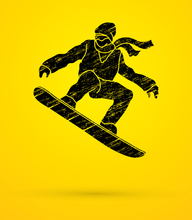 Snowboarder jumping designed using grunge brush graphic vector.のイラスト素材