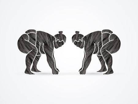 Sumo prepare to fight designed using black grunge brush graphic vector.のイラスト素材