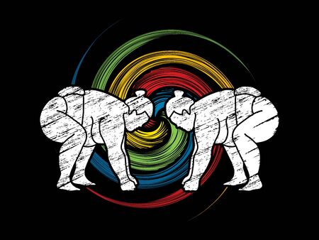 Sumo prepare to fight designed on spin wheel background graphic vector.のイラスト素材