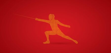 Fencing action designed using dots pixels graphic vector.のイラスト素材
