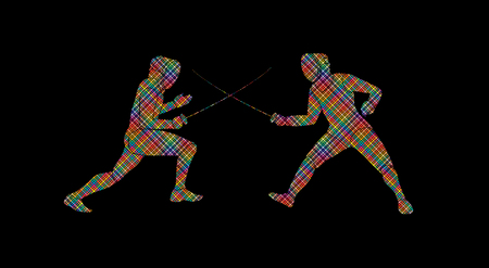 Fencing Fighter. designed using colorful pixels graphic vectorのイラスト素材
