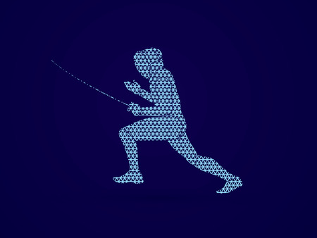 Fencing pose designed using geometric pattern graphic vectorのイラスト素材
