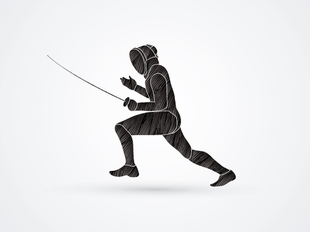 Fencing pose designed using black grunge brush graphic vectorのイラスト素材