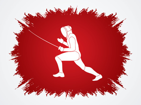 Fencing pose designed on grunge frame background graphic vectorのイラスト素材