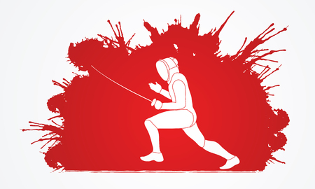 Fencing pose designed on grunge splash blood background graphic vectorのイラスト素材