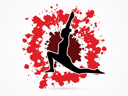 Yoga pose designed on splatter ink background graphic vector.のイラスト素材