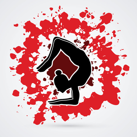 Yoga pose designed on splatter colors background graphic vector.のイラスト素材