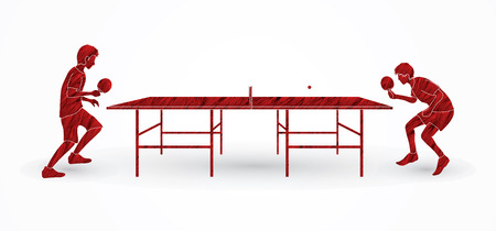 Ping pong 2 player designed using red grunge brush graphic vector.のイラスト素材