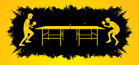 Ping pong 2 player designed on grunge frame background graphic vector.のイラスト素材