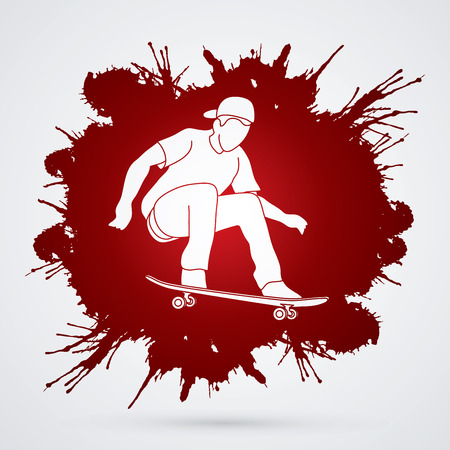 Skateboarders jumping designed on splatter blood background graphic vector.のイラスト素材