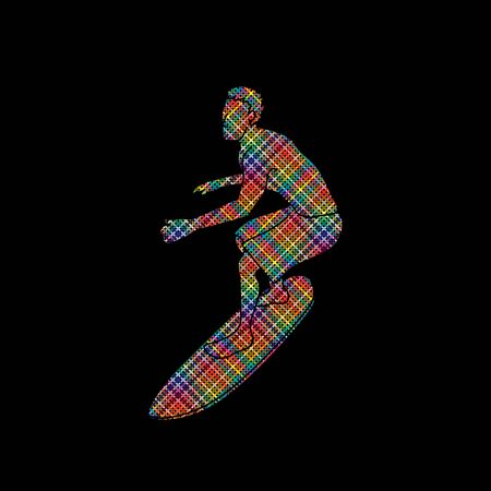 Surfing designed using colorful pixels graphic vector.のイラスト素材