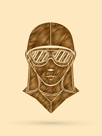 Pilot Face designed using golden grunge brush graphic vectorのイラスト素材