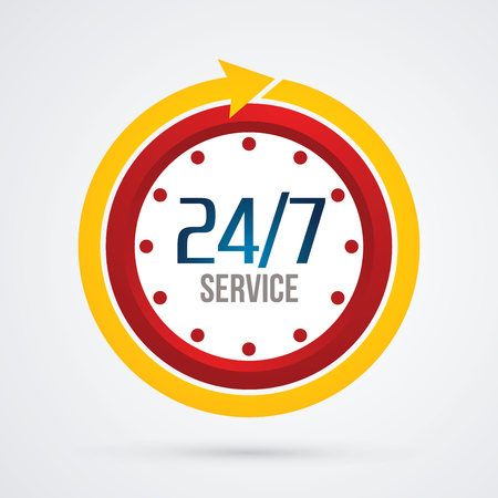 Clock 24 hours a day and 7 days service sign graphic vector.のイラスト素材