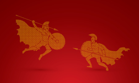 Spartan warrior fighting with a spear designed using dots pattern graphic vector.のイラスト素材